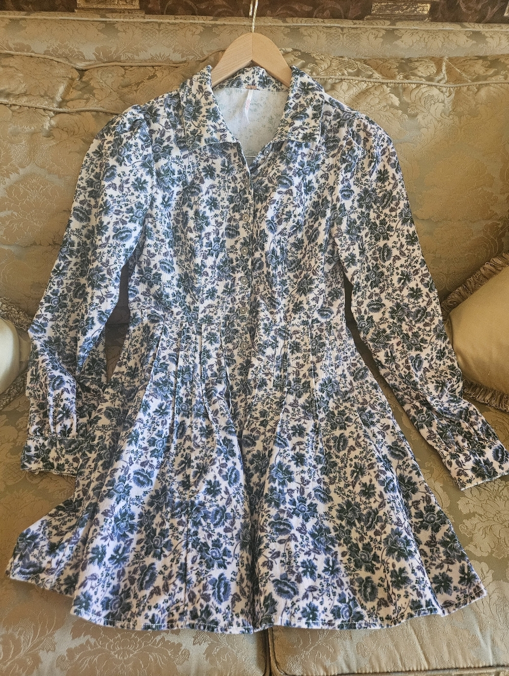 Free People CorduroyBlue and White Floral Mini Dress